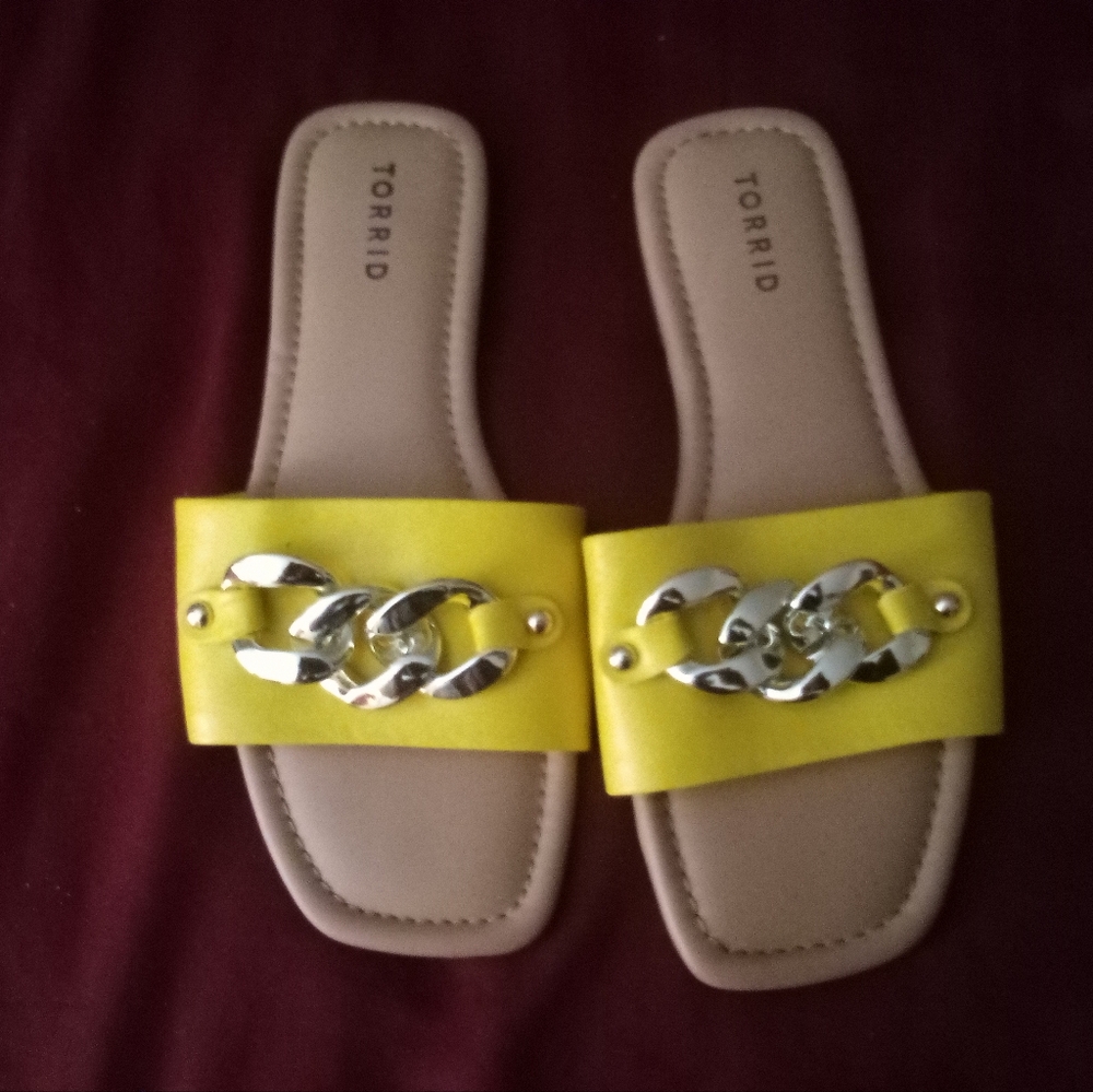 Torrid Yellow Sandals with Silver Chain Accent